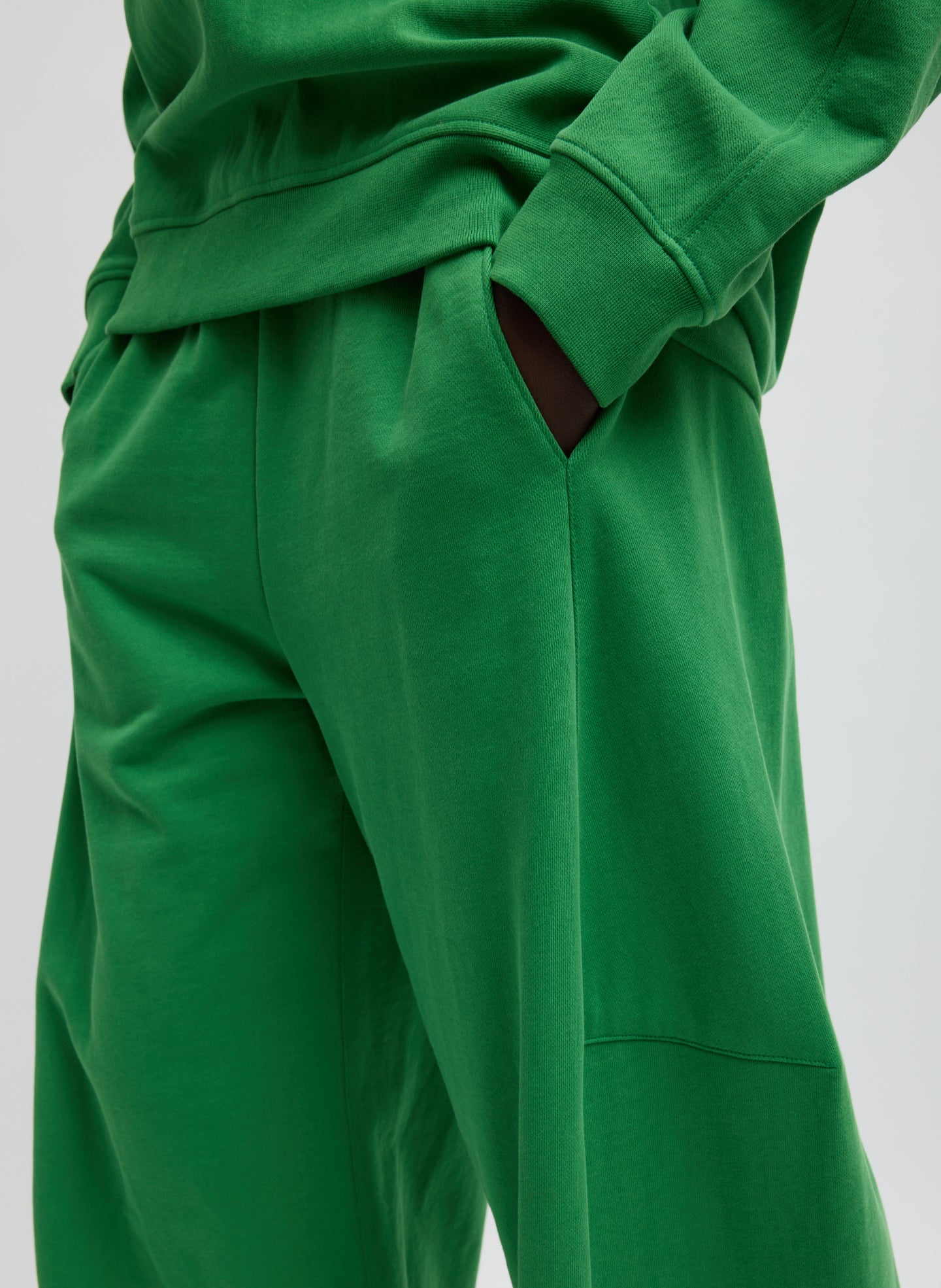 Green Sweatshirting Winslow Pant - closeup of side pocket view
