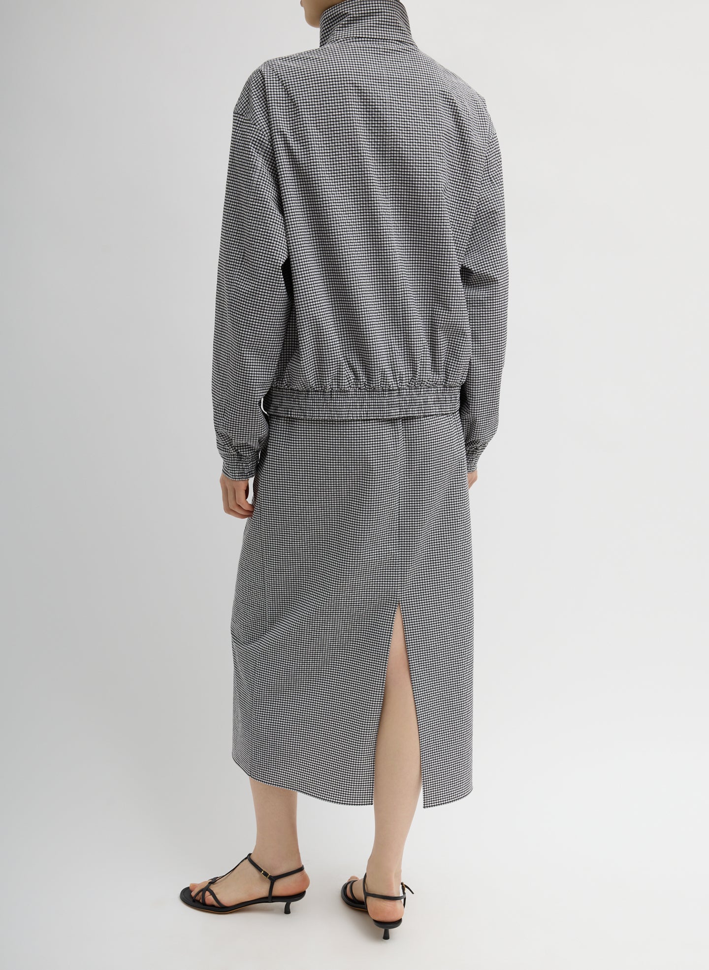 Black and White Tech Gingham Track Jacket - full look, back view on model