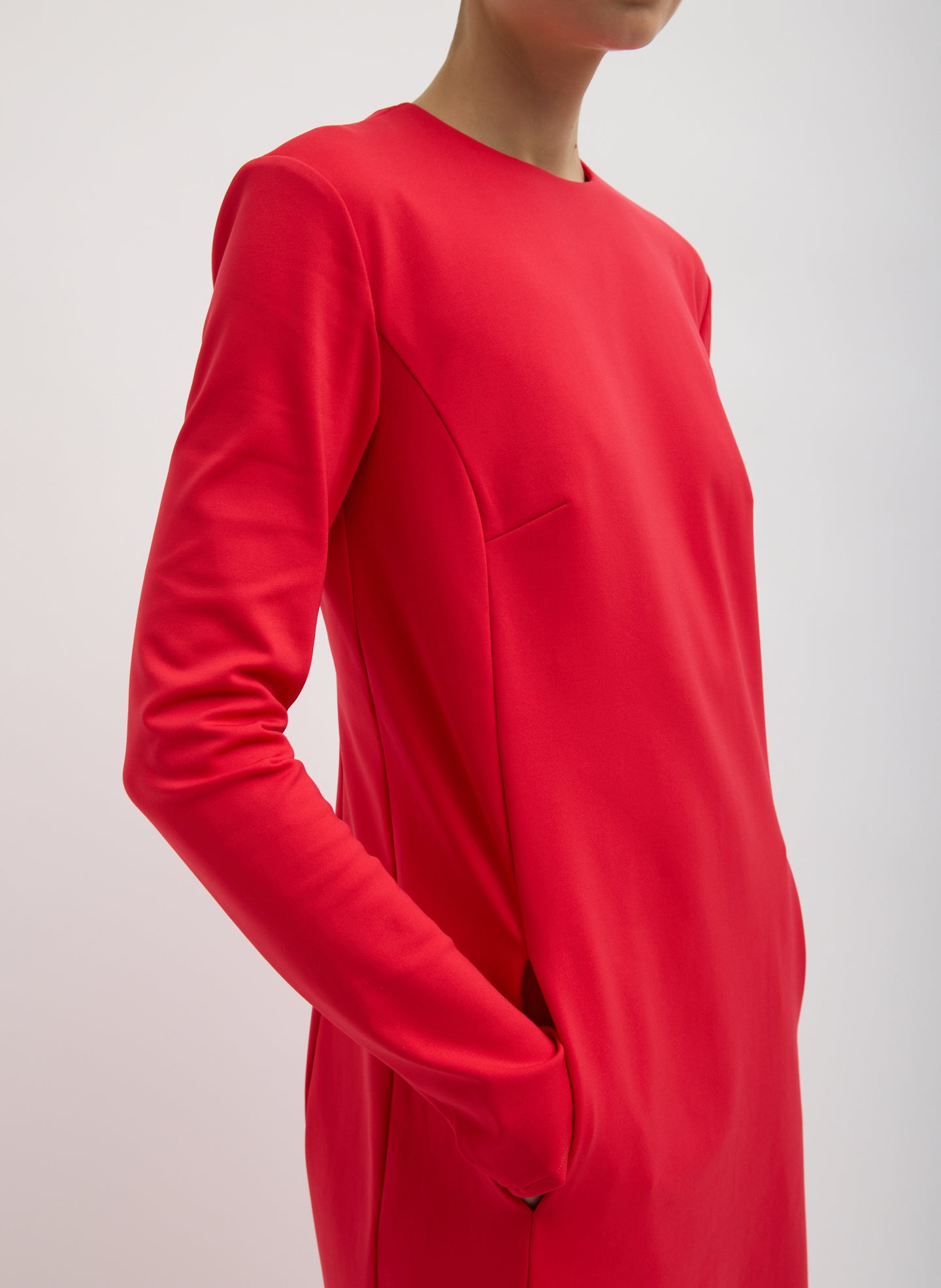 Red Compact Ultra Stretch Knit Dress With Cut Out Back - closeup shot