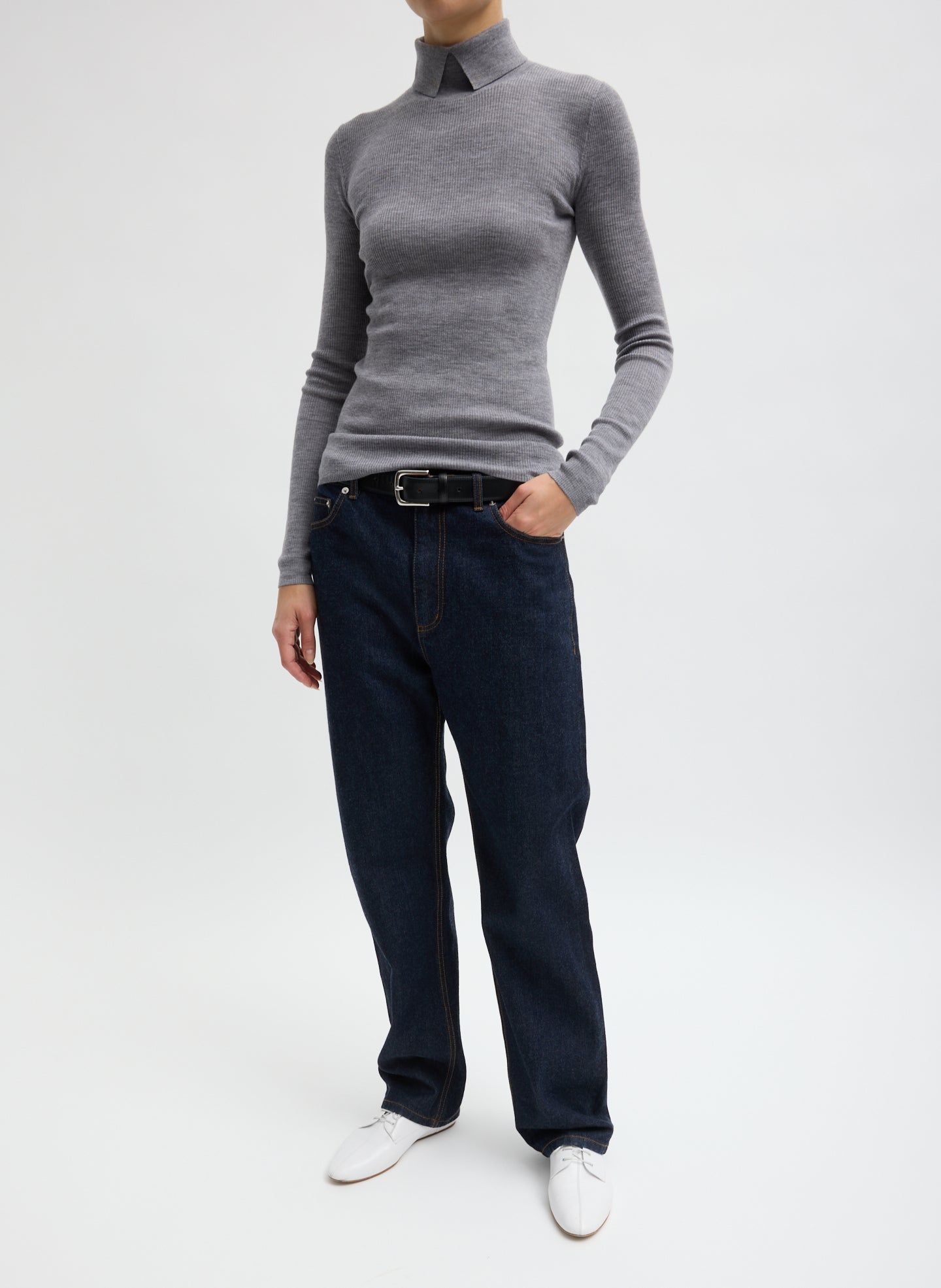 Feather Weight Ribbed Sweater Split Neck Turtleneck – Tibi Official