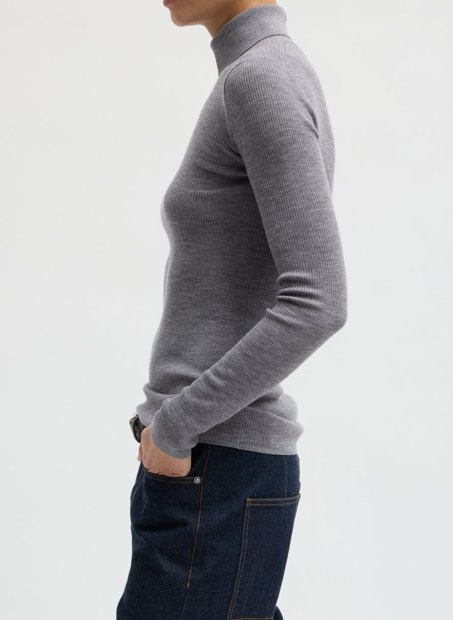 Feather Weight Ribbed Sweater Split Neck Turtleneck – Tibi Official
