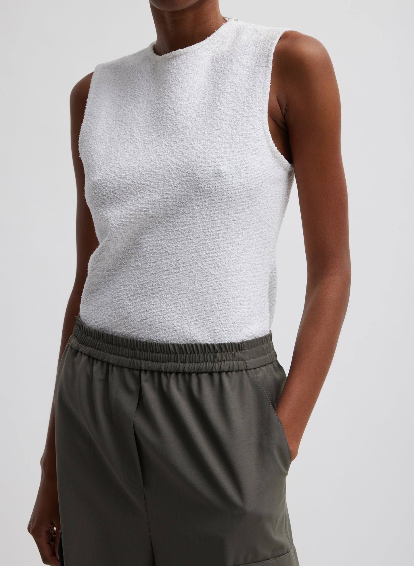 Boucle Knit Sleeveless Top - White-3