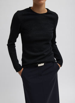 Boucle Knit Long Sleeve Circular Top Black-1