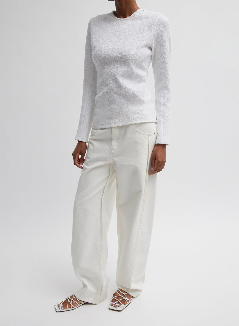 Boucle Knit Long Sleeve Circular Top White-4