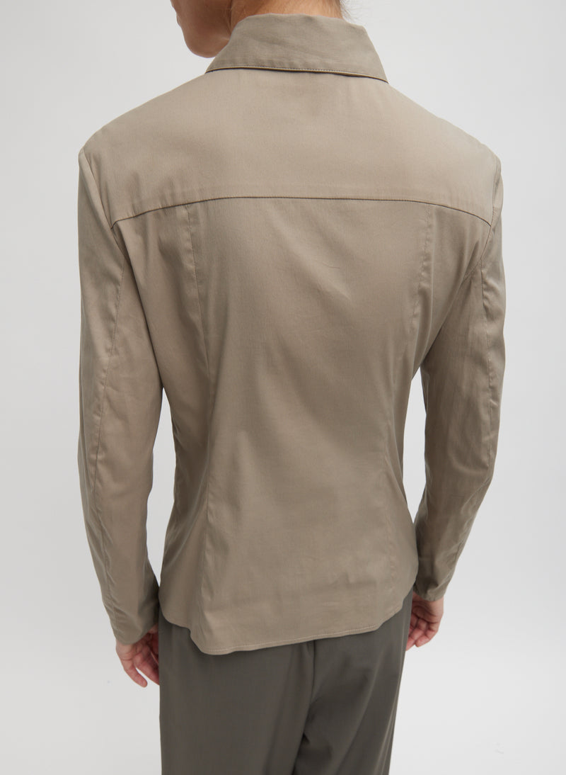 Stretch Cotton Nylon Circular Sleeve Shirt Mink Grey-3