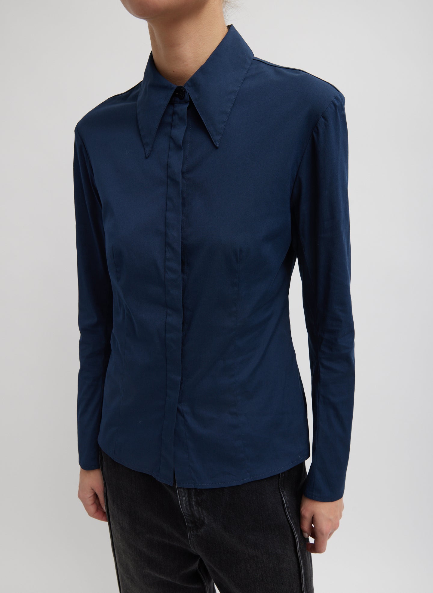 Stretch Cotton Nylon Circular Sleeve Shirt - Navy Blue-1