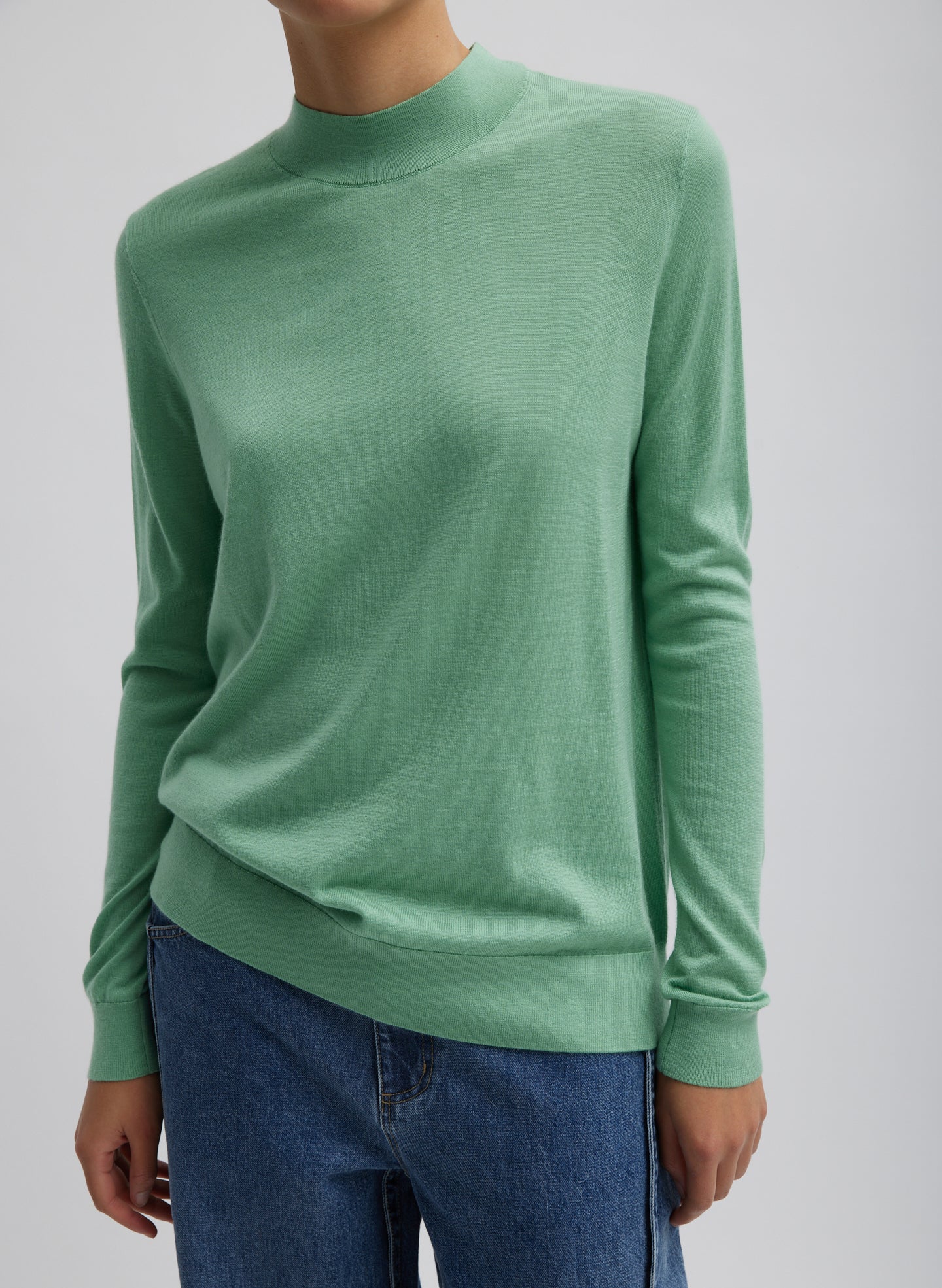 Cashmere Silk Blend Mock Neck Easy Sweater - Green Tea-1