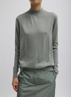 Cashmere Silk Blend Mock Neck Easy Sweater Pumice Grey-1