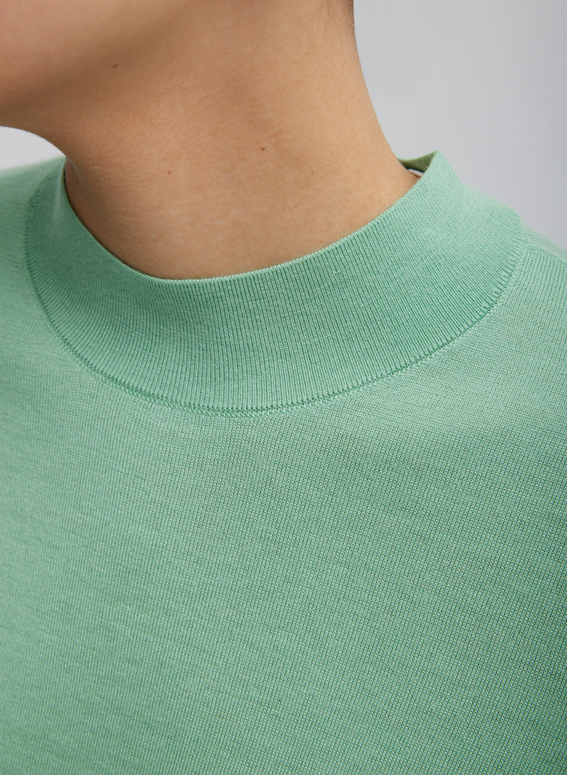 Cashmere Silk Blend Mock Neck Easy Sweater Green Tea-2