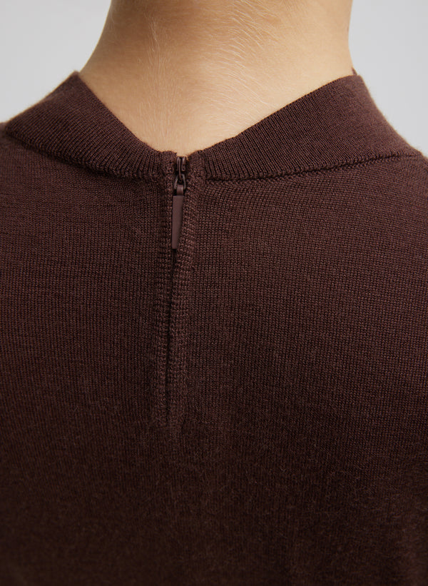 Cashmere Silk Blend Mock Neck Easy Sweater - Hickory-2
