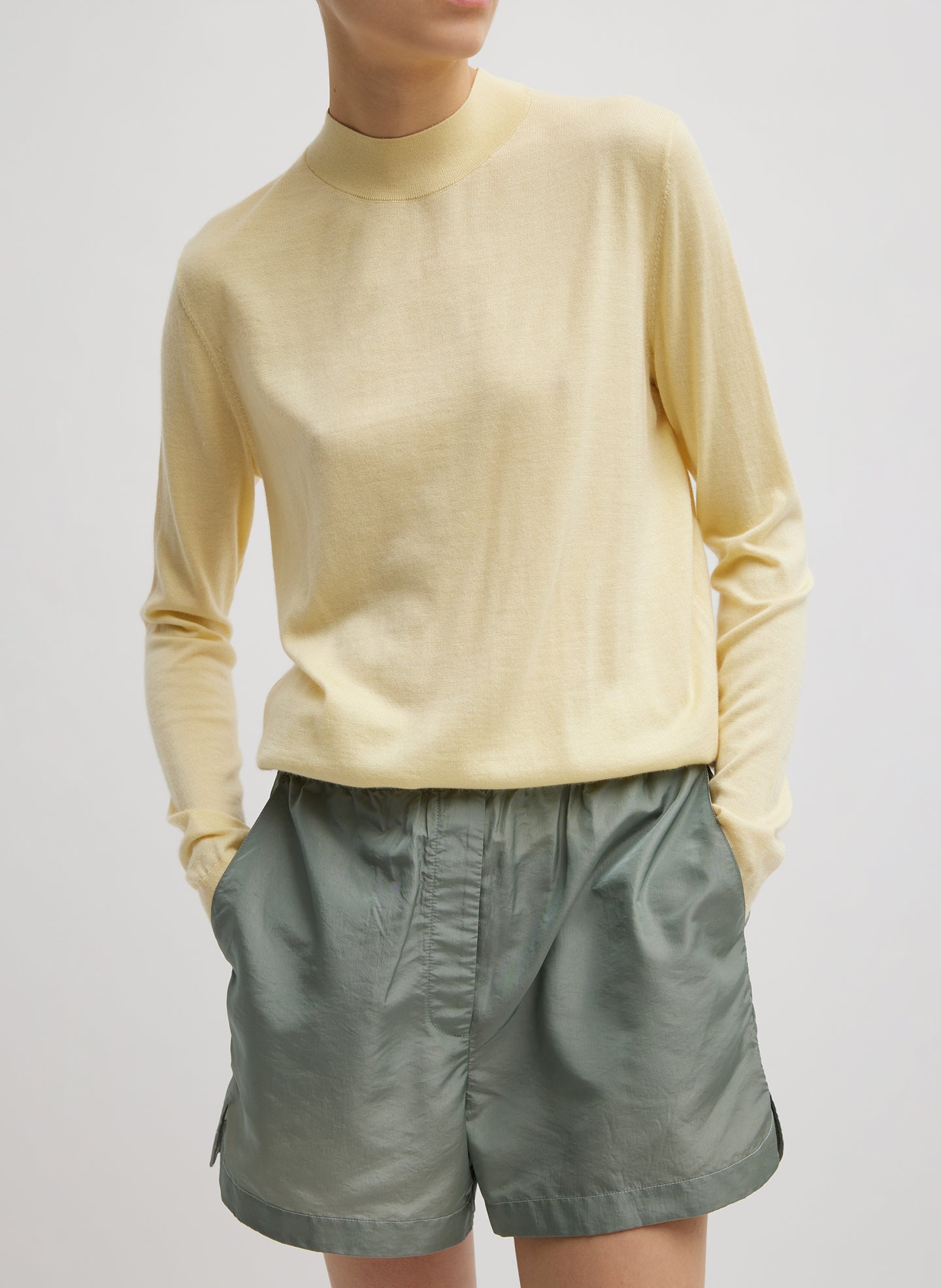 Cashmere Silk Blend Mock Neck Easy Sweater - Lemon Ice-1