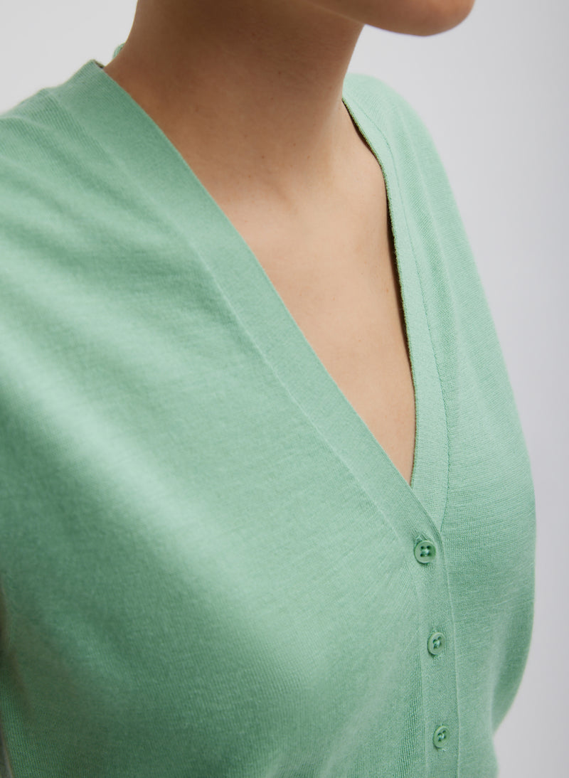 Cashmere Silk Blend Sleeveless Button Down Sweater Green Tea-2