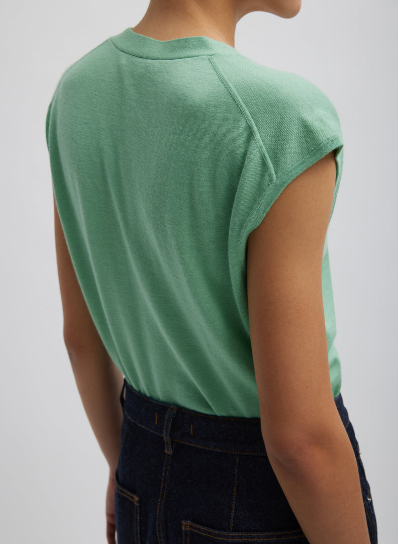 Cashmere Silk Blend Sleeveless Button Down Sweater Green Tea-3