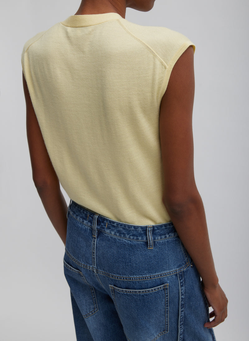 Cashmere Silk Blend Sleeveless Button Down Sweater Lemon Ice-2
