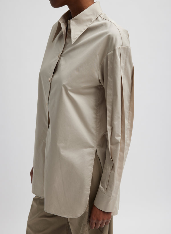 Eco Poplin Shirt With Tucked Sleeve - Light Stone-6