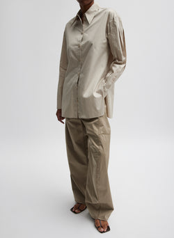 Eco Poplin Shirt With Tucked Sleeve Light Stone-1