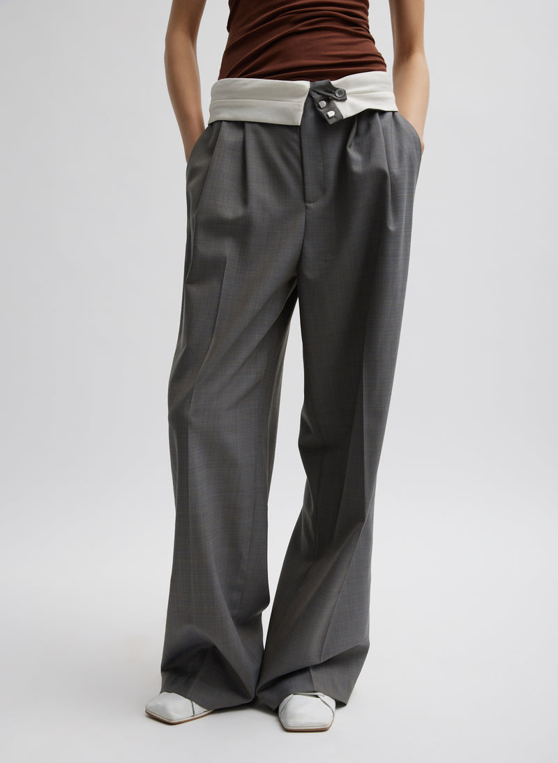 티비 Tibi Grant Suiting Fold Over Trouser,Grey Multi