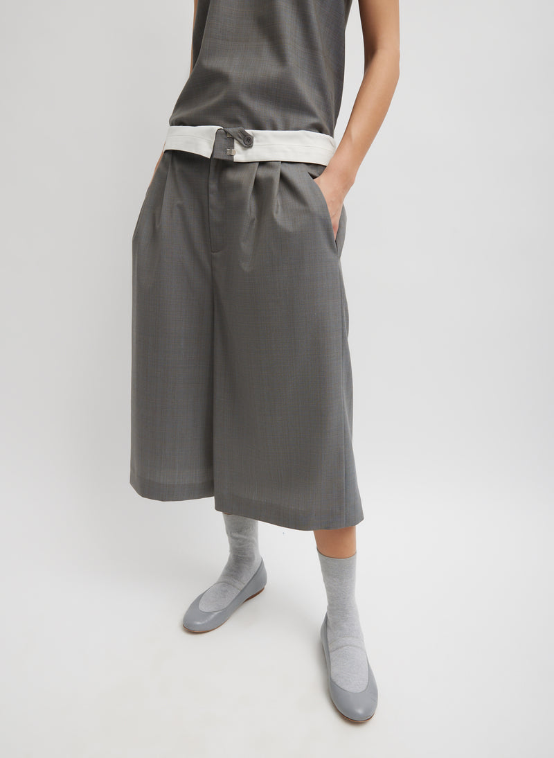 티비 Tibi Grant Suiting Fold Over Long Short,Grey Multi