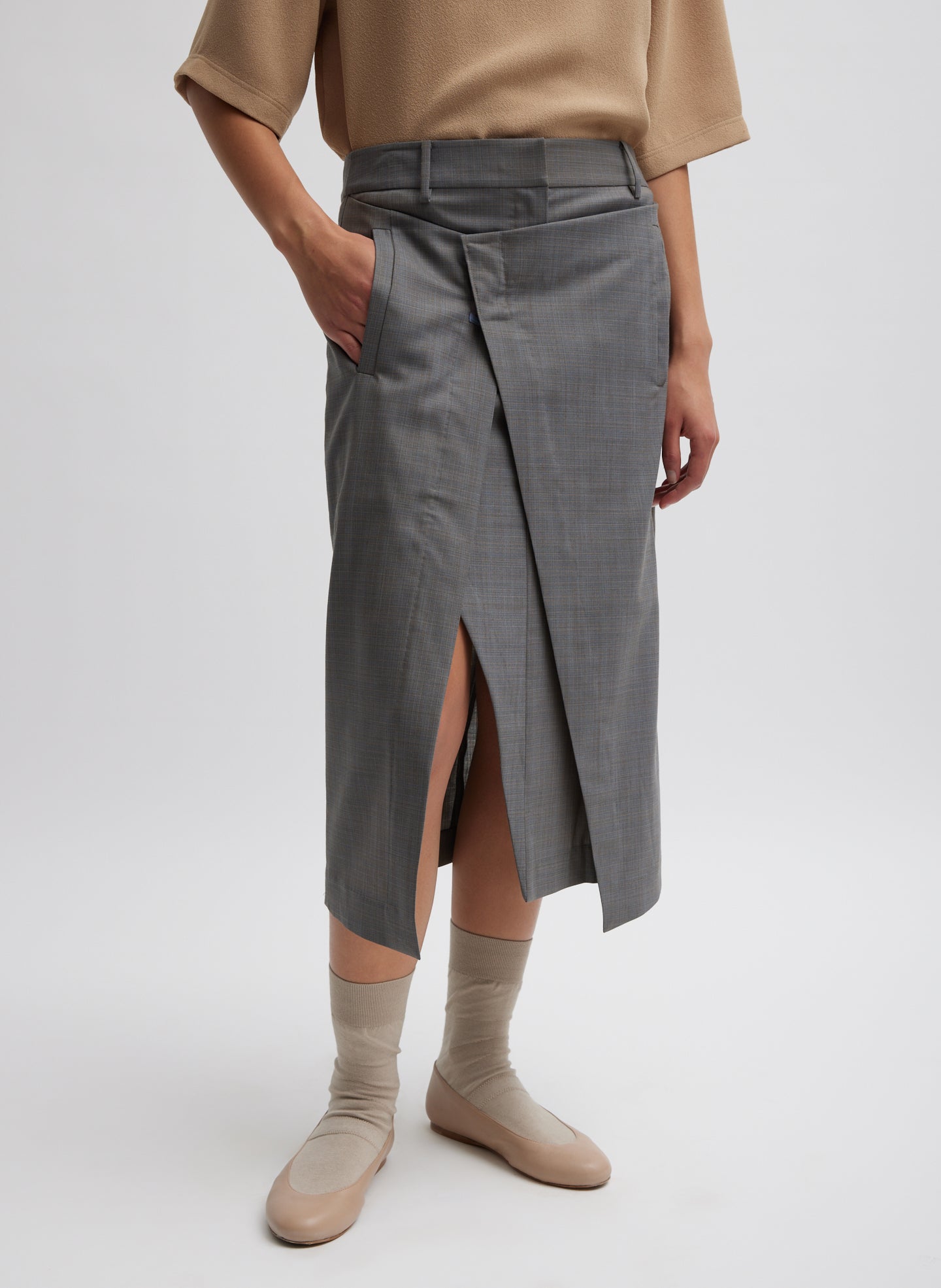 Grant Crossdye Suiting Wrap Trouser Skirt - Grey Multi-1