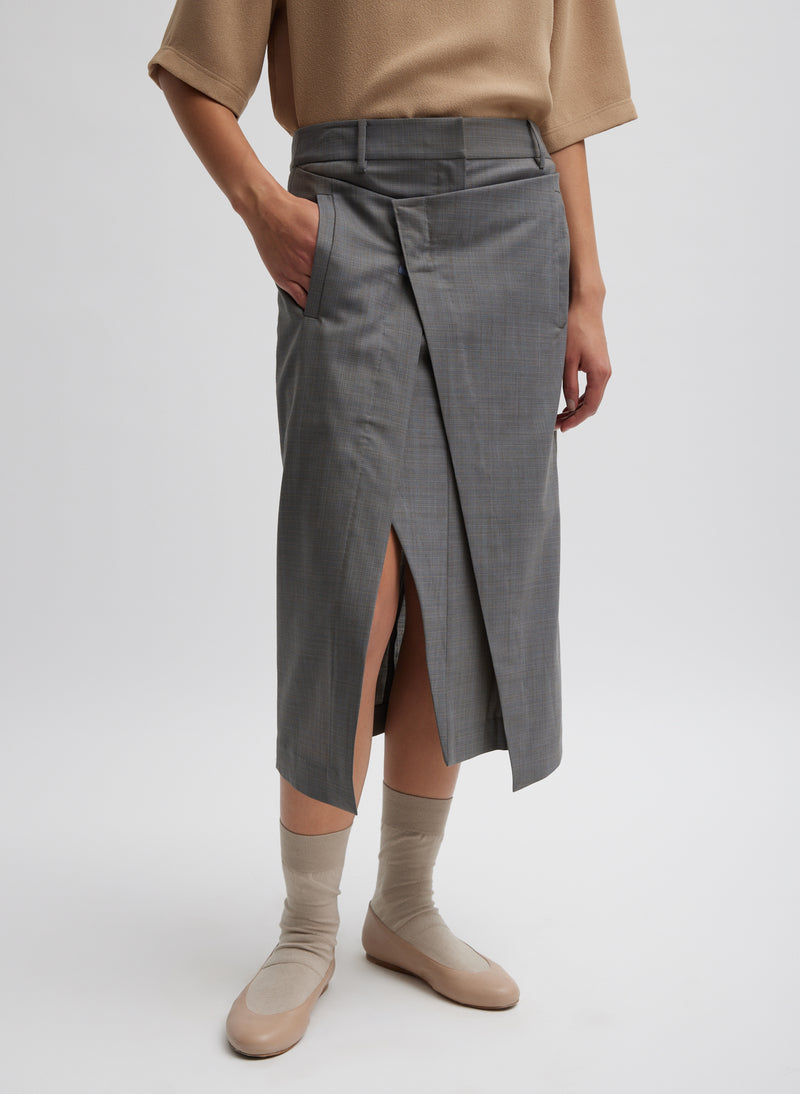 티비 Tibi Grant Crossdye Suiting Wrap Trouser Skirt,Grey Multi