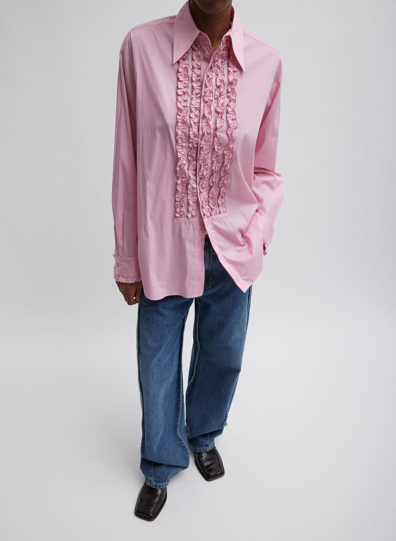 Light Weight Cotton Nylon Easy Tuxedo Shirt Pink-5