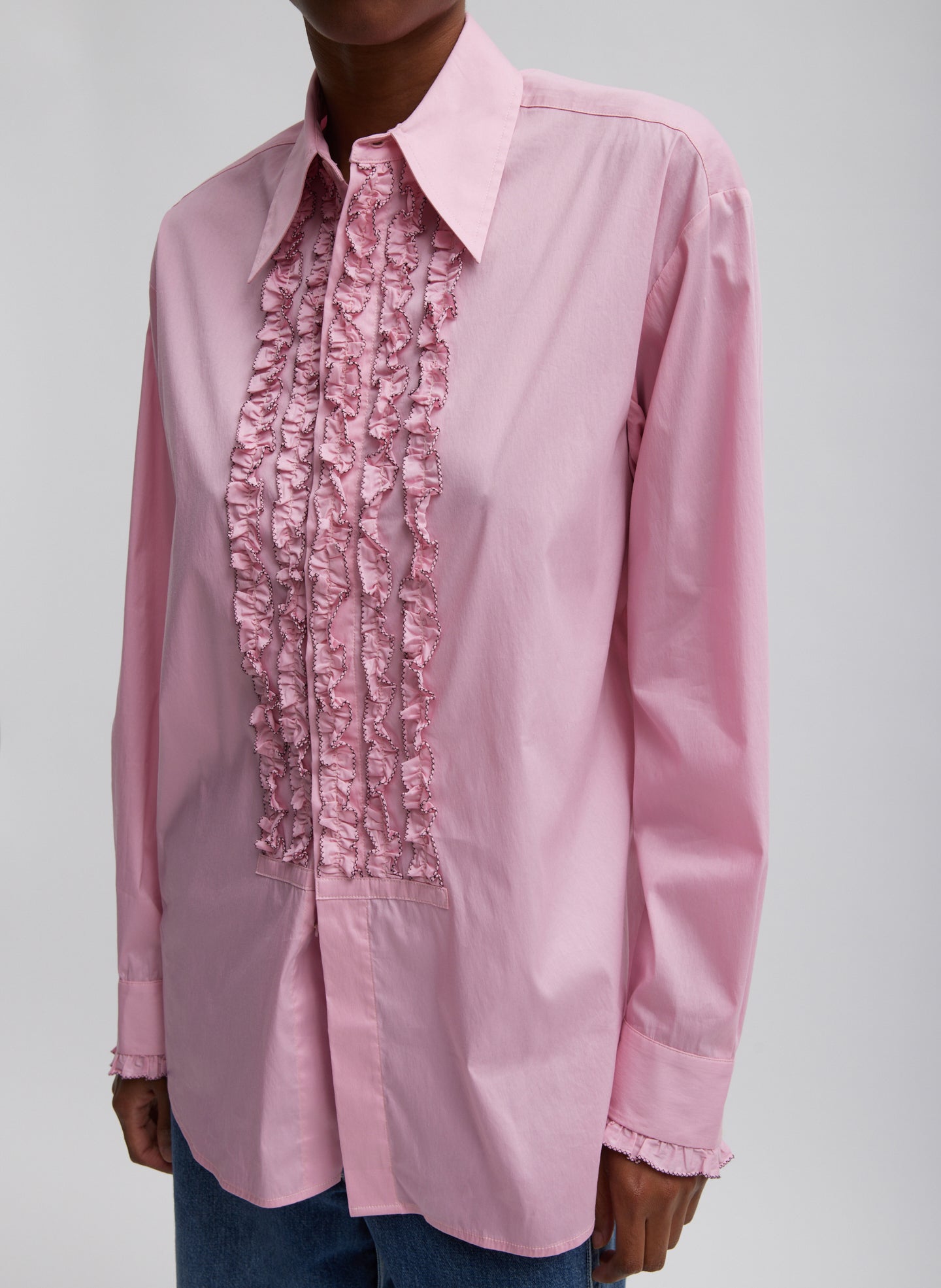 Light Weight Cotton Nylon Easy Tuxedo Shirt - Pink-1