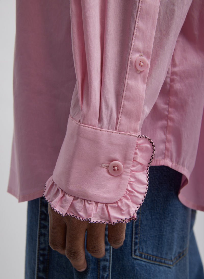 Light Weight Cotton Nylon Easy Tuxedo Shirt Pink-3