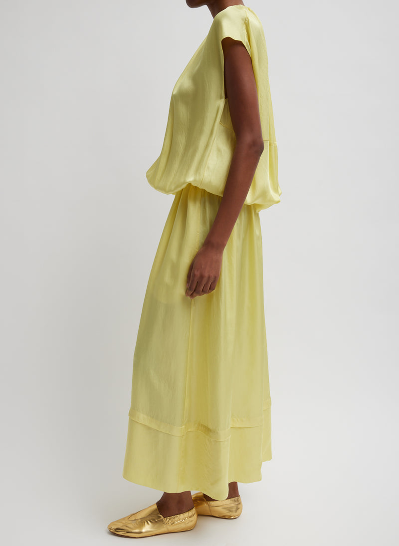 Spring Acetate Shirred Circular Dress Yellow-2