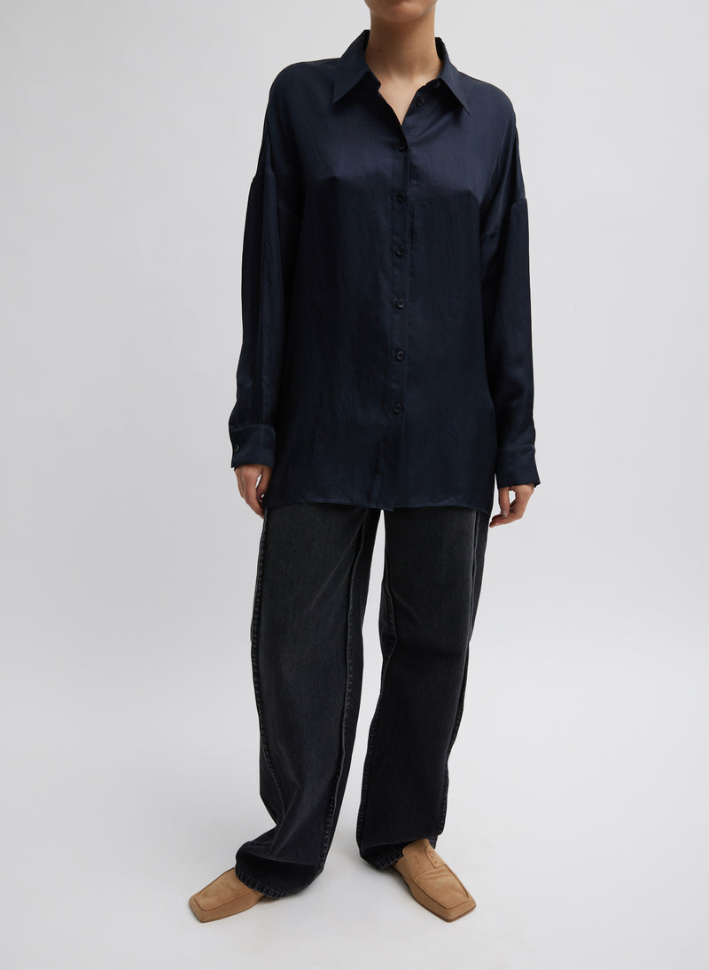 Spring Acetate Shirt With Cocoon Back Dark Navy-4
