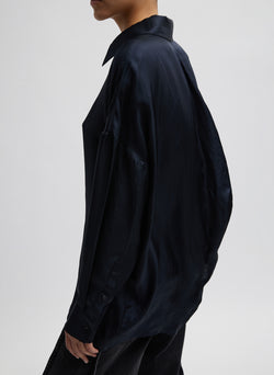 Spring Acetate Shirt With Cocoon Back Dark Navy-3