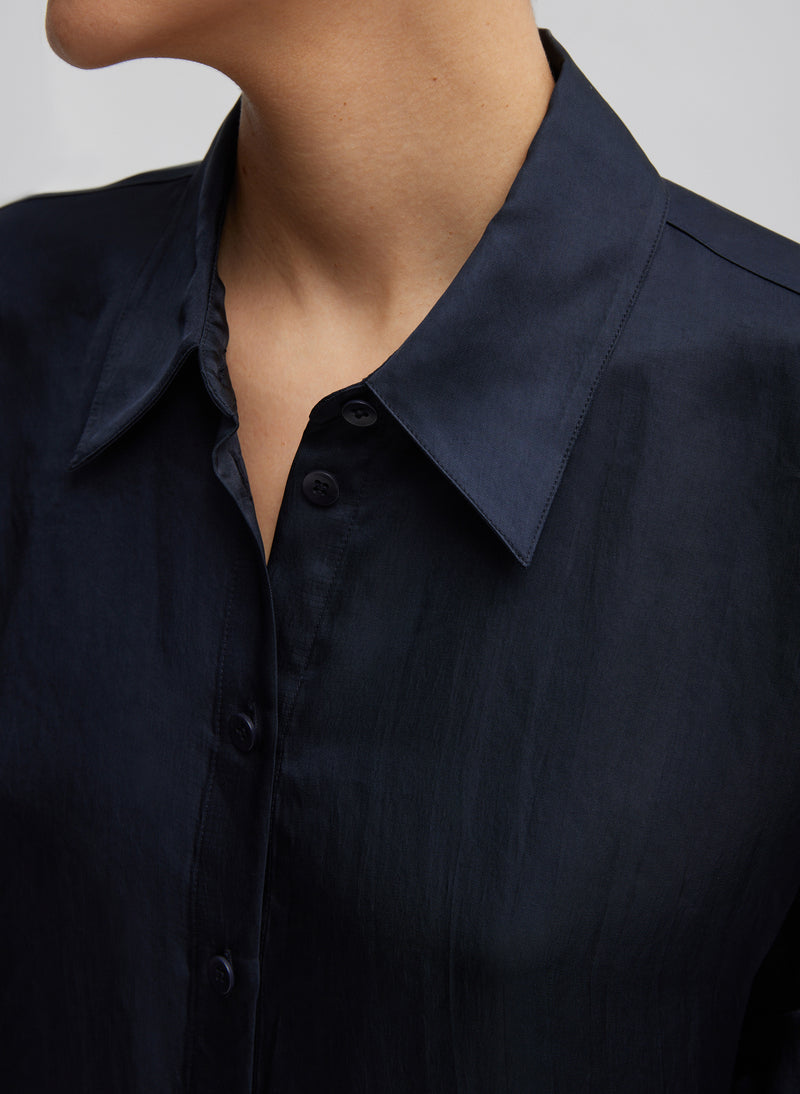 Spring Acetate Shirt With Cocoon Back Dark Navy-2
