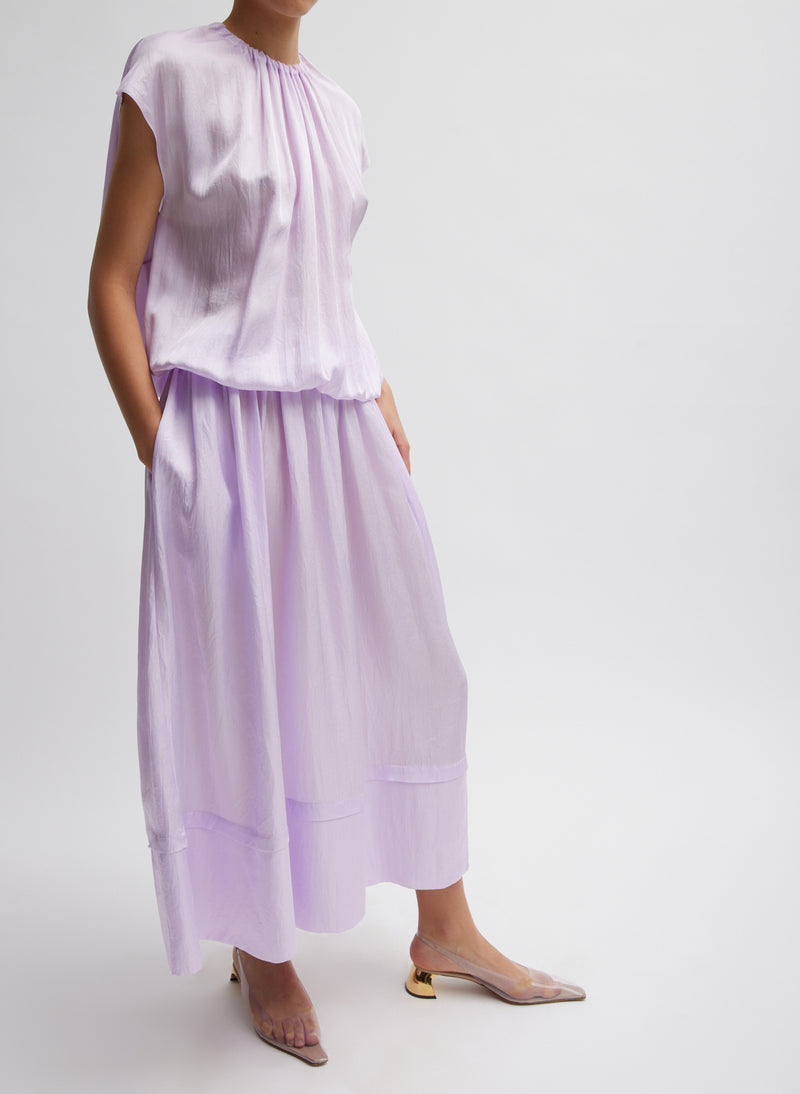 Spring Acetate Shirred Circular Dress Pale Lavender-3