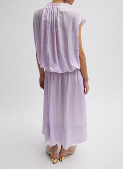 Spring Acetate Shirred Circular Dress Pale Lavender-4