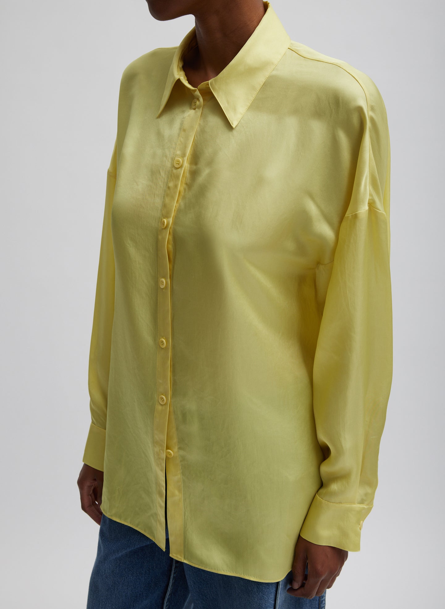 Spring Acetate Shirt With Cocoon Back - Yellow-1