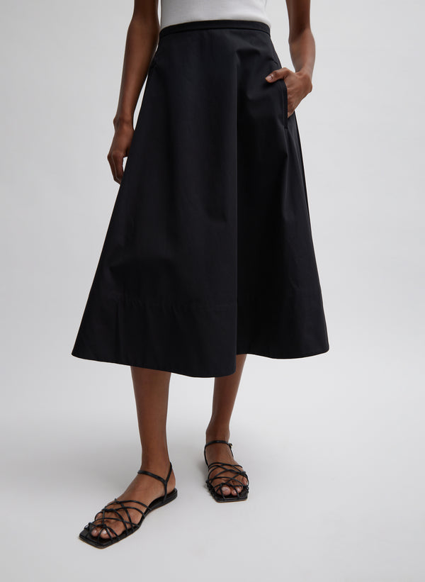 Bonded Luxe Twill Circle Skirt - Black-1