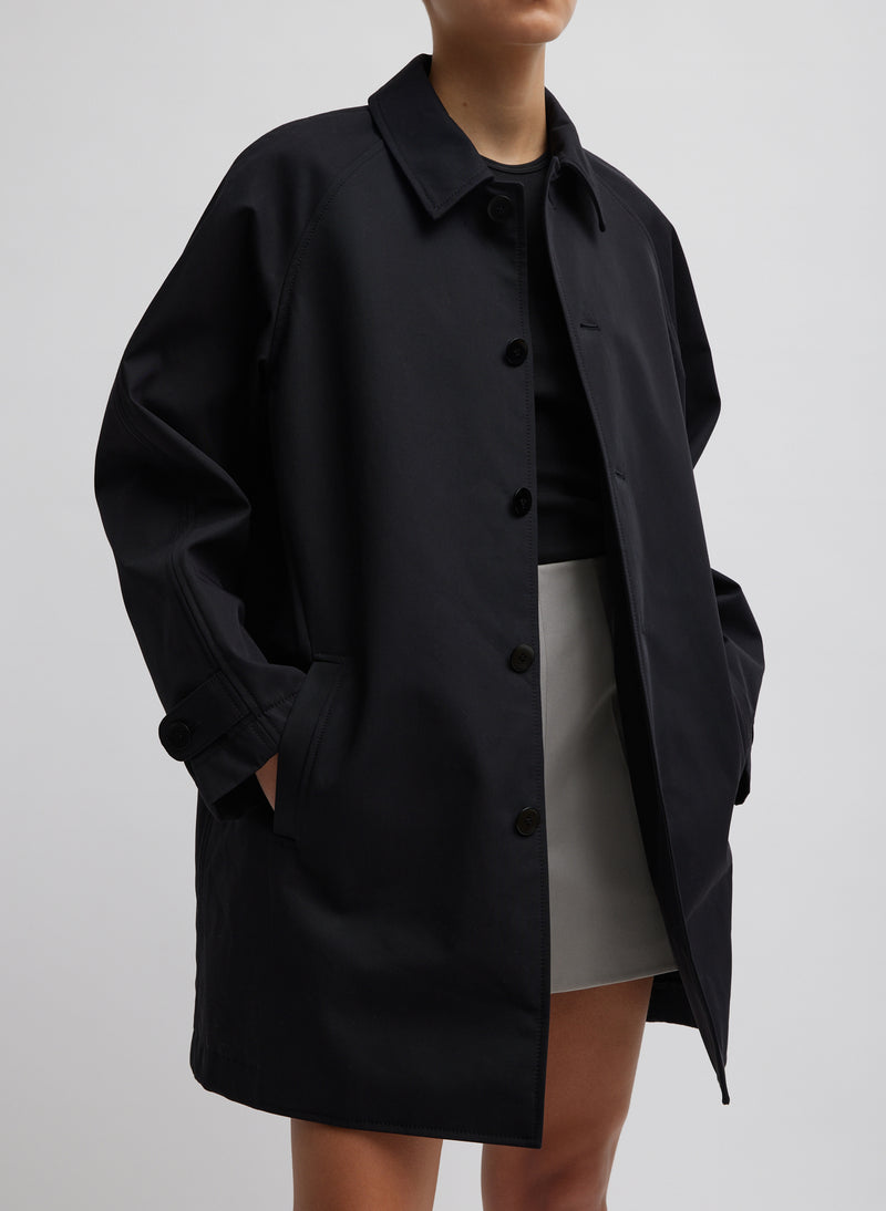 티비 Tibi Bonded Luxe Twill Carcoat,Black