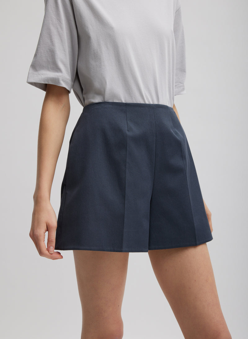 Oliver Cotton Stretch Tricotine Structured Shorts Slate Blue-2