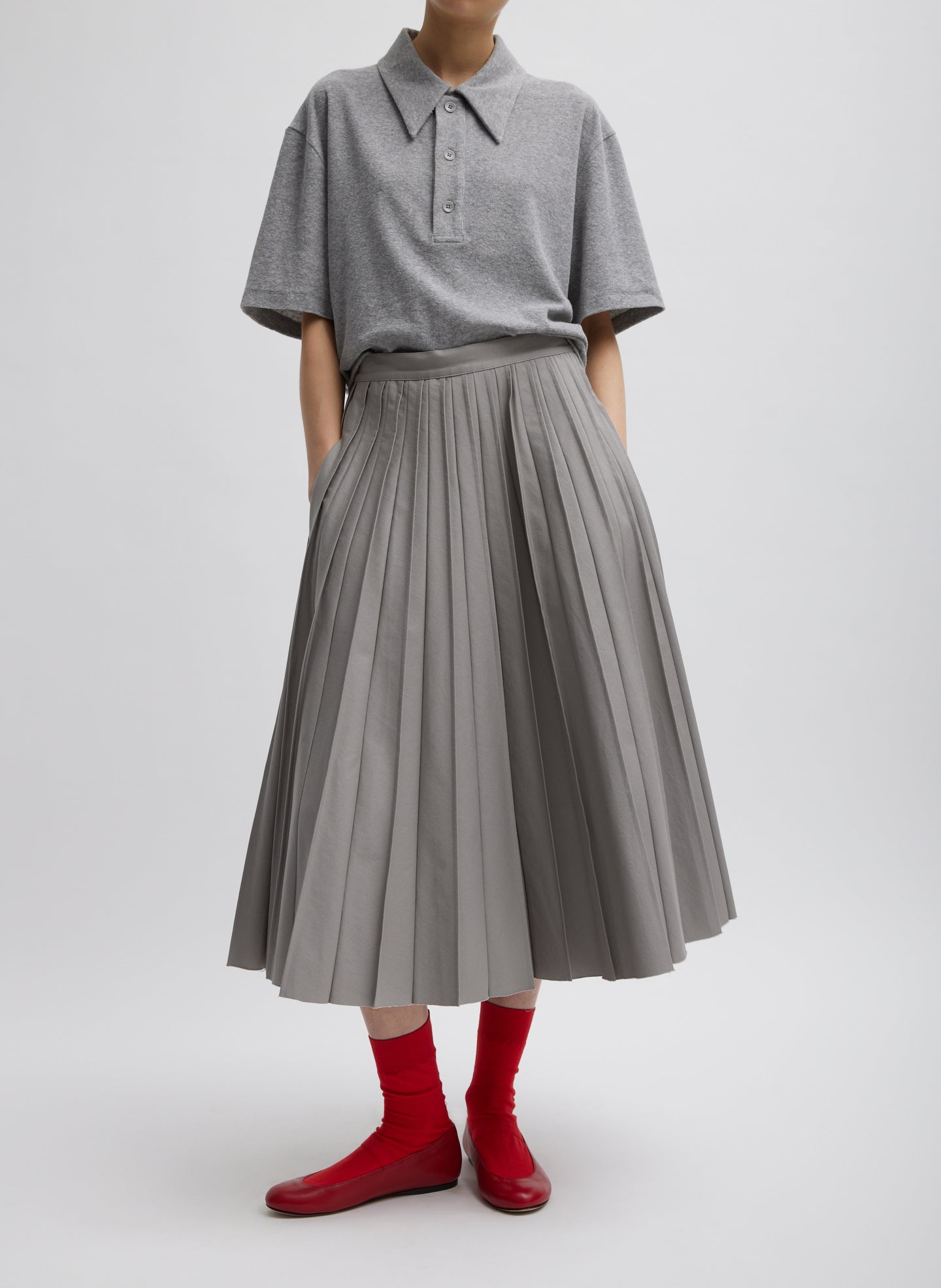 Oliver Cotton Stretch Tricotine Pintucked Skirt - Grey Moon-1