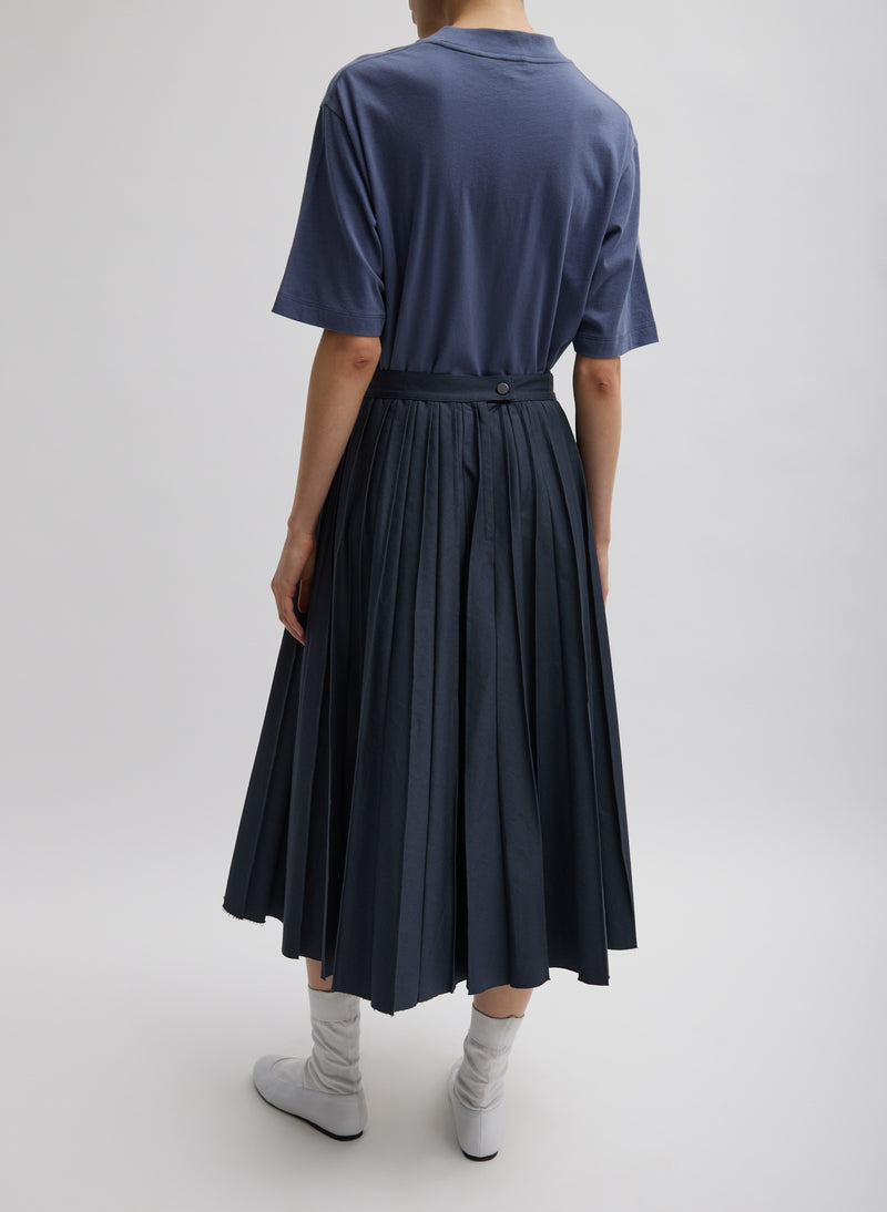 Oliver Cotton Stretch Tricotine Pintucked Skirt Slate Blue-8
