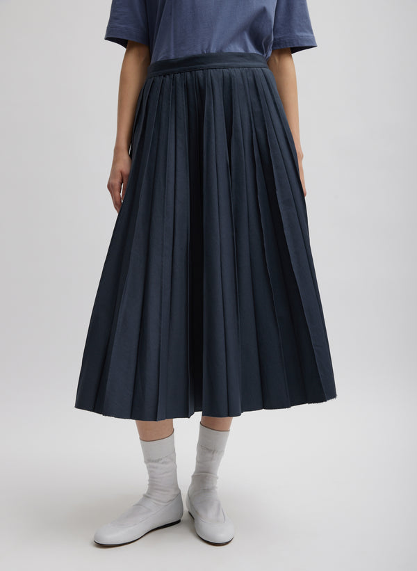 Oliver Cotton Stretch Tricotine Pintucked Skirt - Slate Blue-1