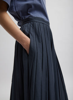 Oliver Cotton Stretch Tricotine Pintucked Skirt Slate Blue-3