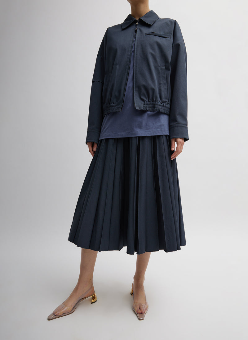 Oliver Cotton Stretch Tricotine Pintucked Skirt Slate Blue-6