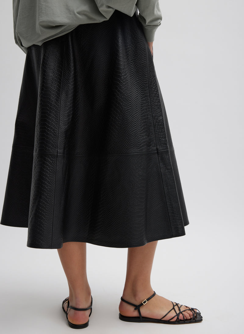 Embossed Python Twill Circle Skirt Black-2