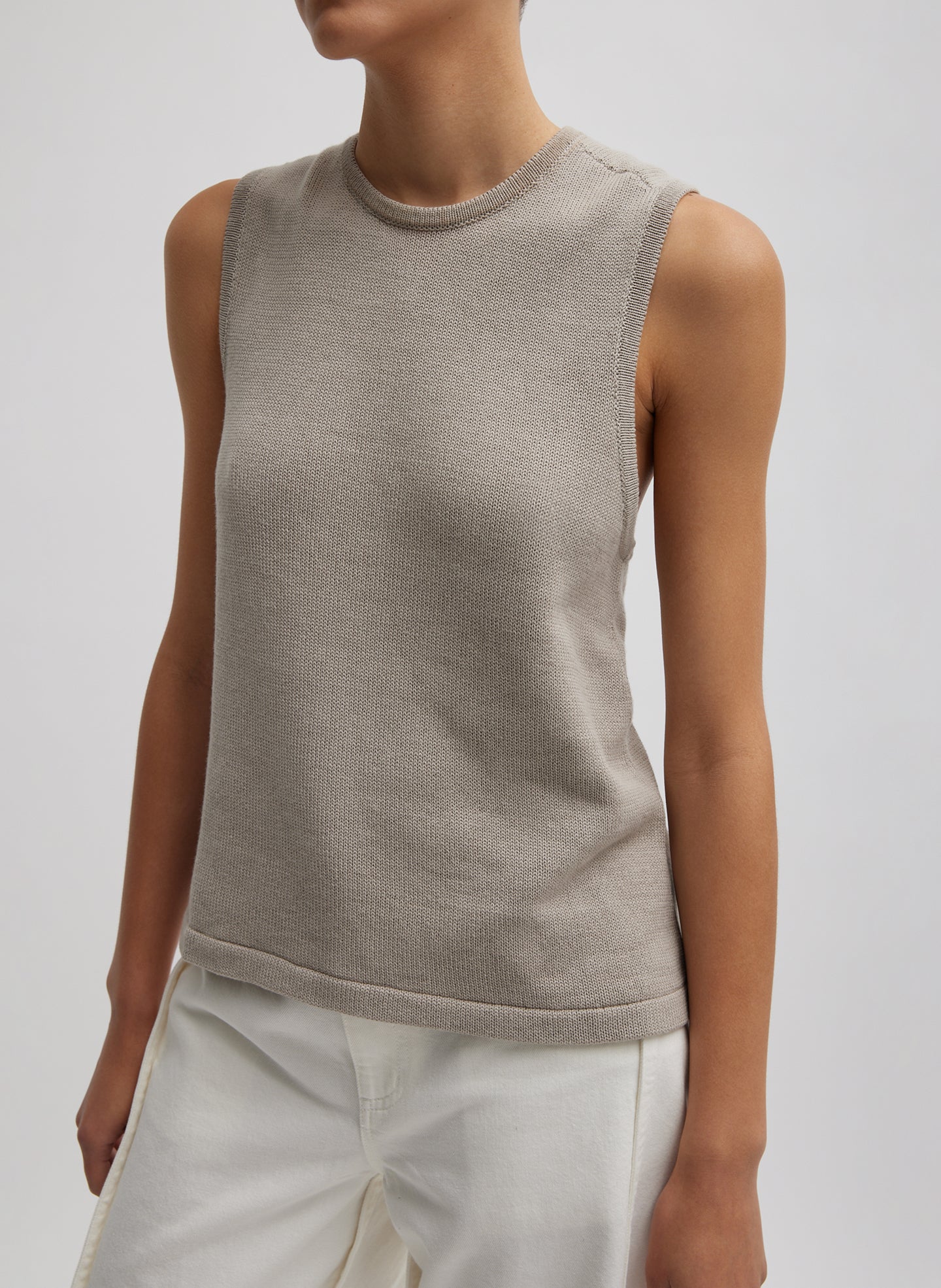 Cotton Criss Cross Sleeveless Sweater - Light Stone-1