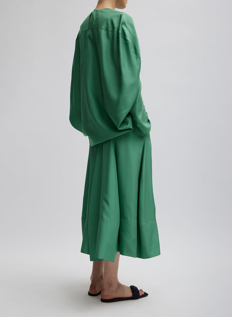 Silk Habutai Circular Seamed Skirt Green Tea-2
