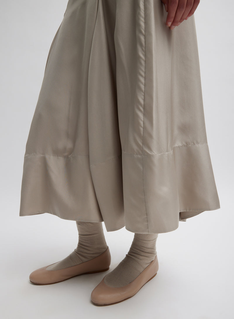 Silk Habutai Circular Seamed Skirt Light Stone-2