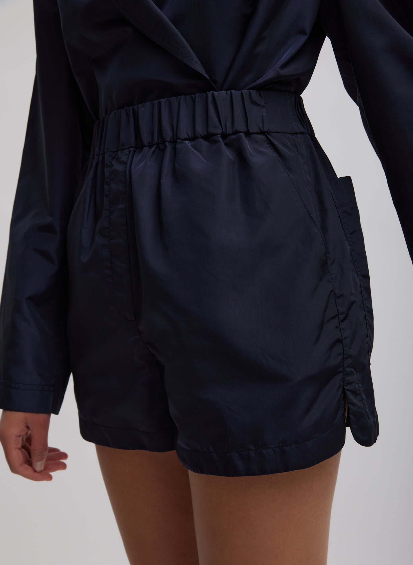 Silk Nylon Pull On Shorts - Navy-1