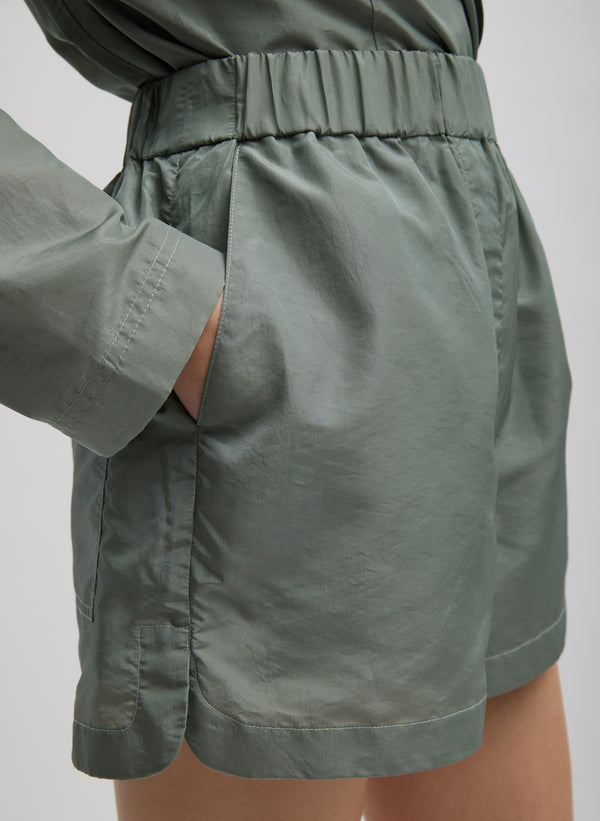 Silk Nylon Pull On Shorts - Pumice Grey-1