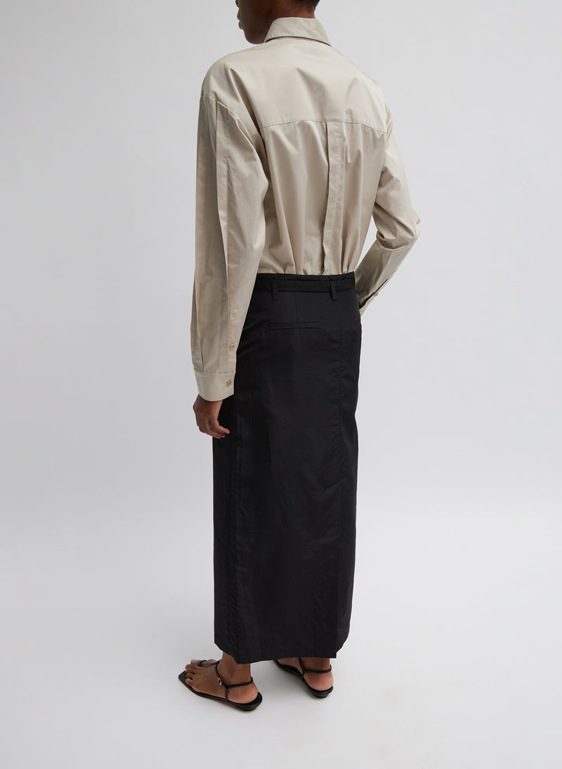Silk Nylon Maxi Skirt Black-6