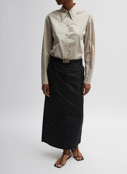 Silk Nylon Maxi Skirt Black-4